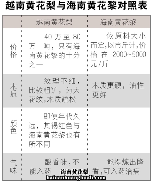 越南黄花梨与海南黄花梨对照表